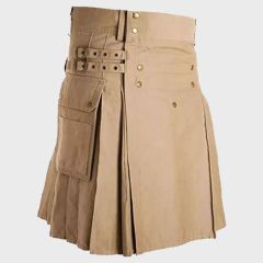 Khaki Utility Kilt & Straps Style With Cargo Pockets