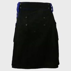 Black Deluxe Modern Kilt & Blue Straps Cargo Pockets