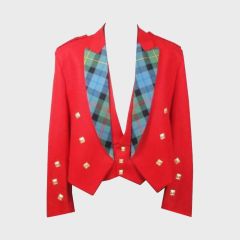 Red Prince Charlie Jacket With Tartan Lapel