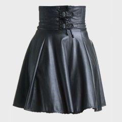 Black Leather Utility Kilt for Women